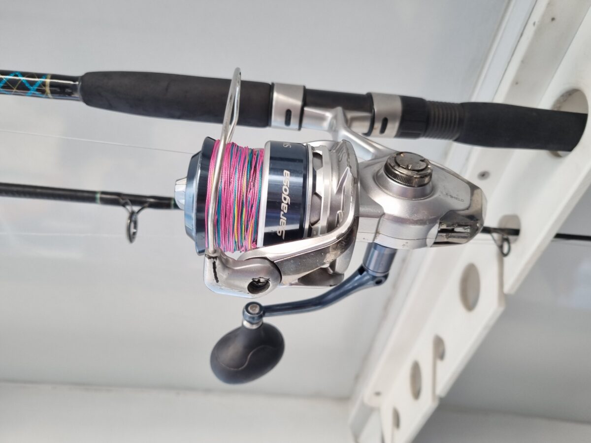 Shimano saragosa spinning reel in a rack