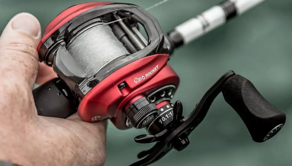 Abu garcia baitcasting reel focused on the spool