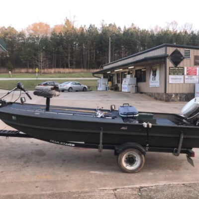 Donny karr's bass boat sitting on the trailor