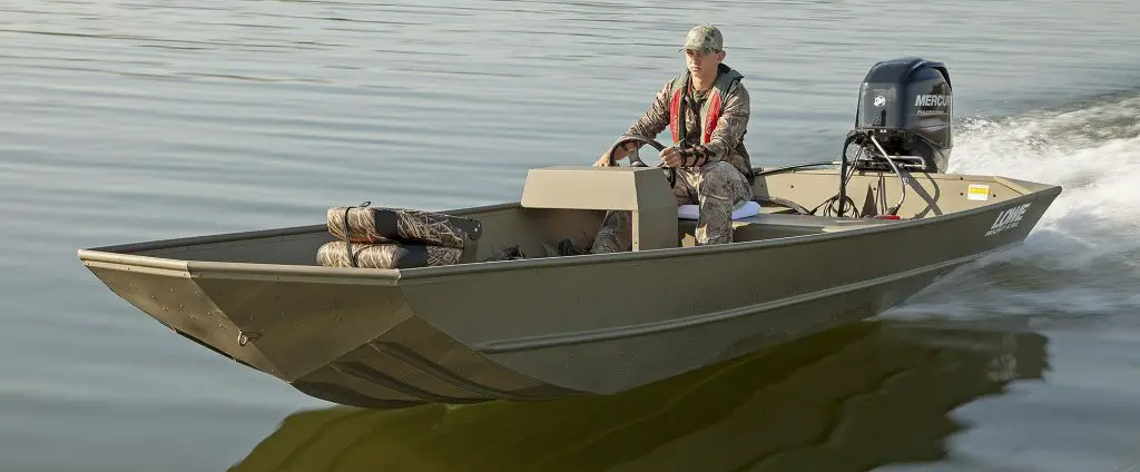 jon boat with man driving