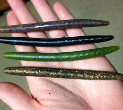 four senko worms held up in hand