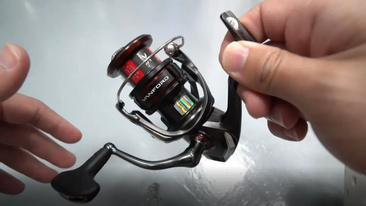 shimano vanford spinning reel being held up when unboxing