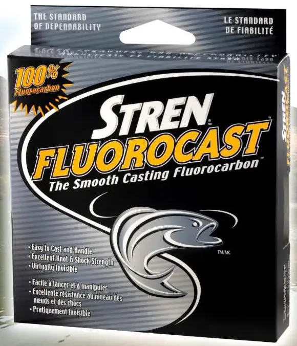 stren fluorocast fishing line packet focused on the label