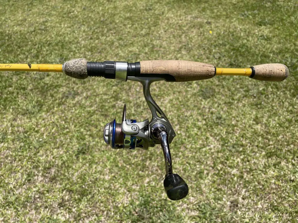 lew's laser lite spinning reel paired with an eagle claw rod for my testing