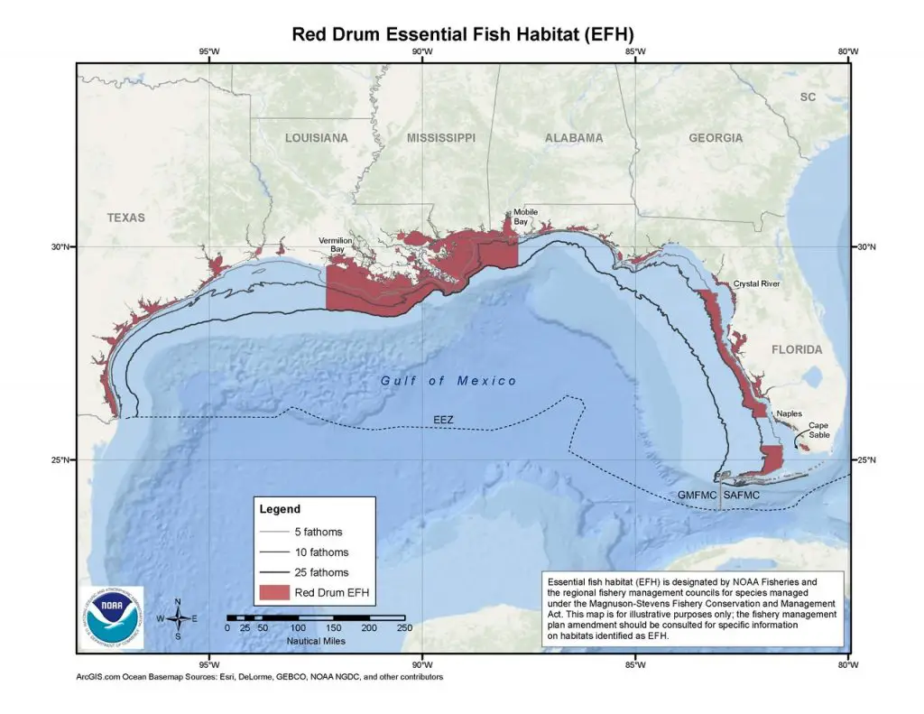 redfish habitat map, source: NOAA