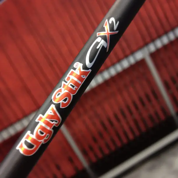 close up of the ugly stik gx2 rod sticker